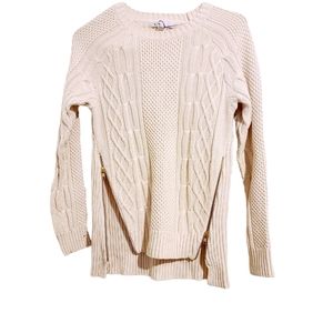 Cabi Cream Cable Knit Zipper Knit Details Crew Neck Sweater S